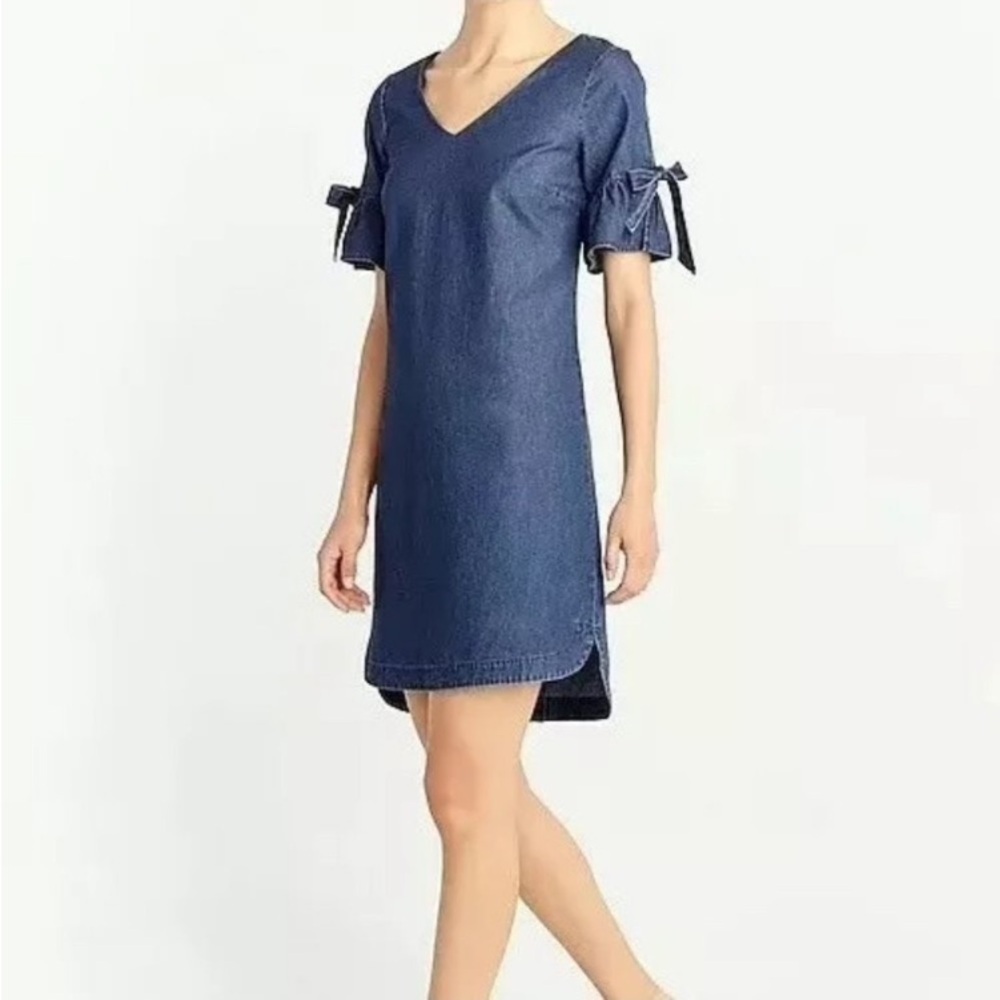 J. CREW FACTORY Chambray Ruffle Tie Sleeve Mini Dress